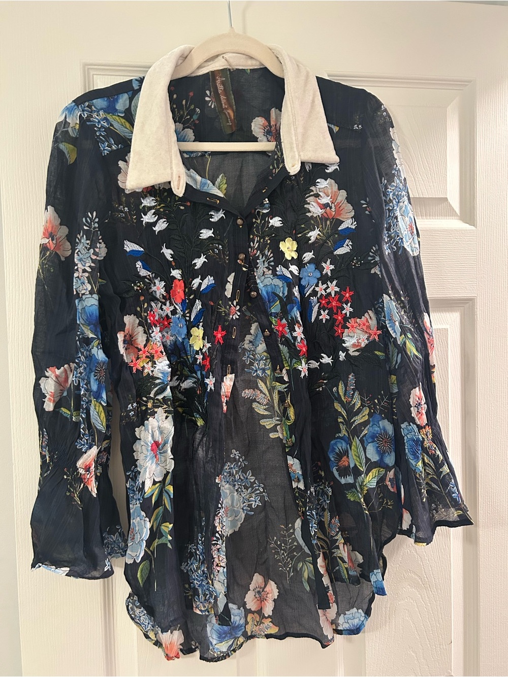 Sheer Black Floral Button-Front Blouse
